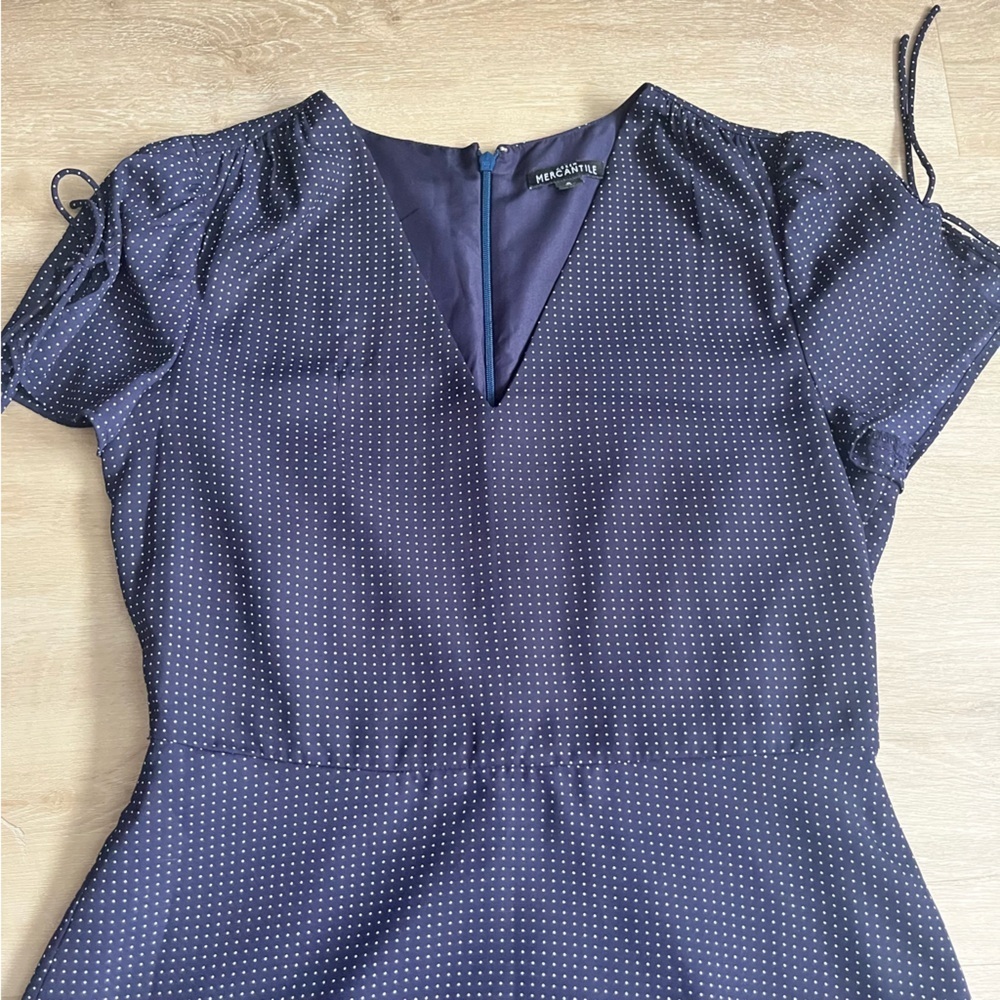 J. Crew Mercantile Navy Blue & White Polka Dot Short Sleeve Mini Dress SZ 6 - Picture 3 of 11